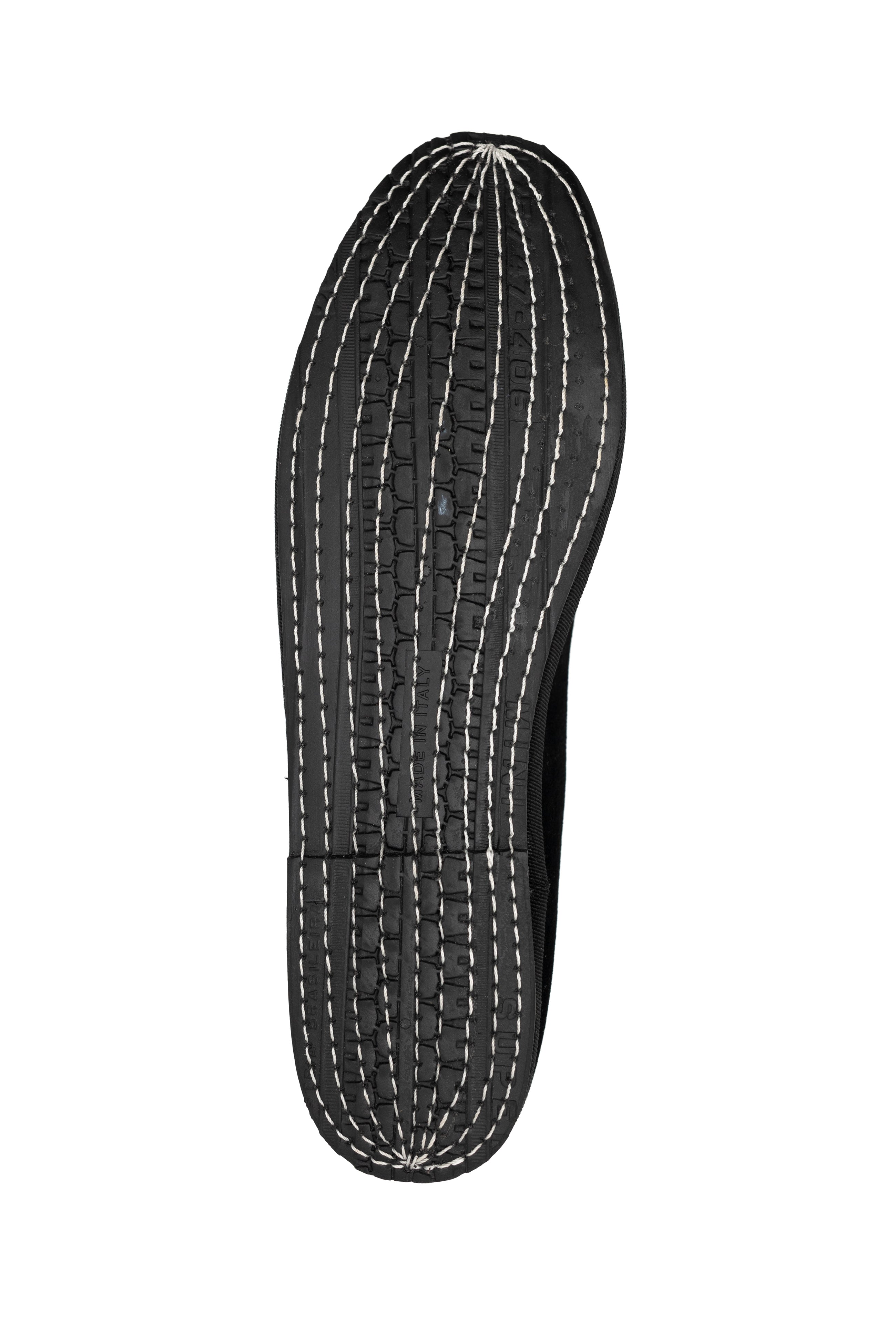 Handcrafted Gondolina Bucintoro flats in black velvet, featuring authentic Venetian design, sole detail