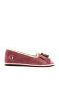 Handcrafted Gondolina Faloria Fringe Tassel Flats in pink velvet, featuring authentic Venetian design, side view