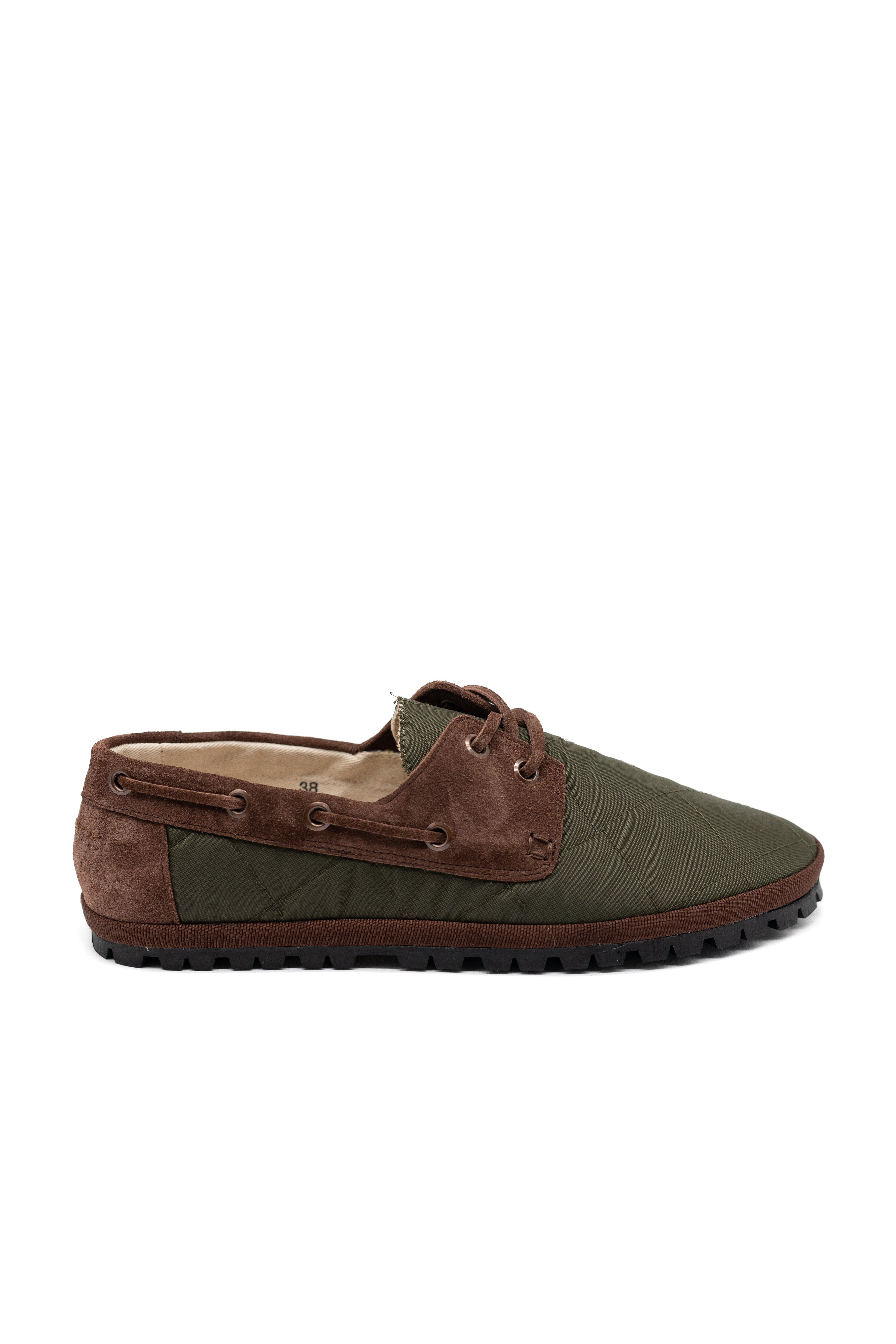 Handcrafted Gondolina Laguna loafers waterproof in green nylon, featuring authentic Venetian design, main view