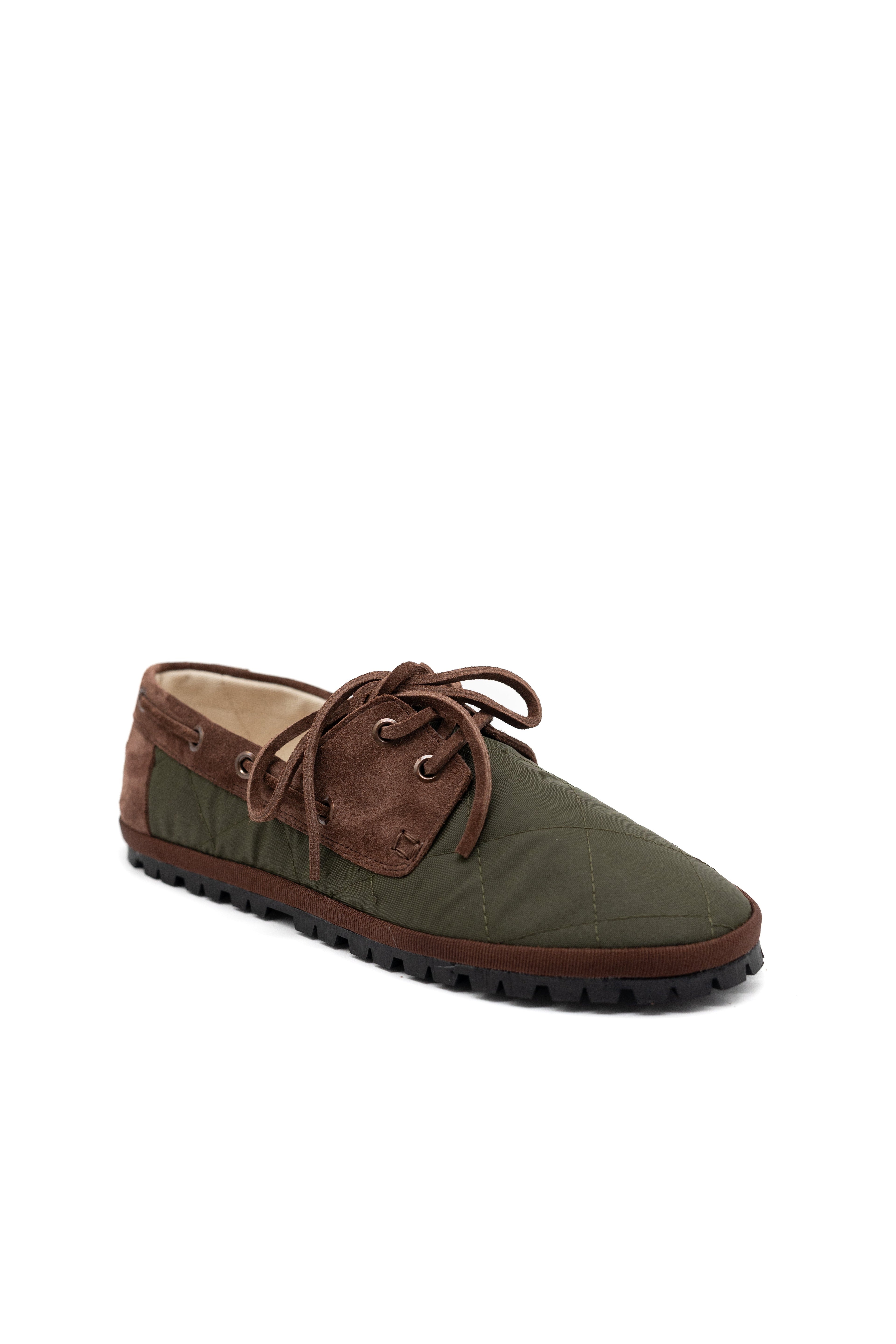 Handcrafted Gondolina Laguna loafers waterproof in green nylon, featuring authentic Venetian design, side view