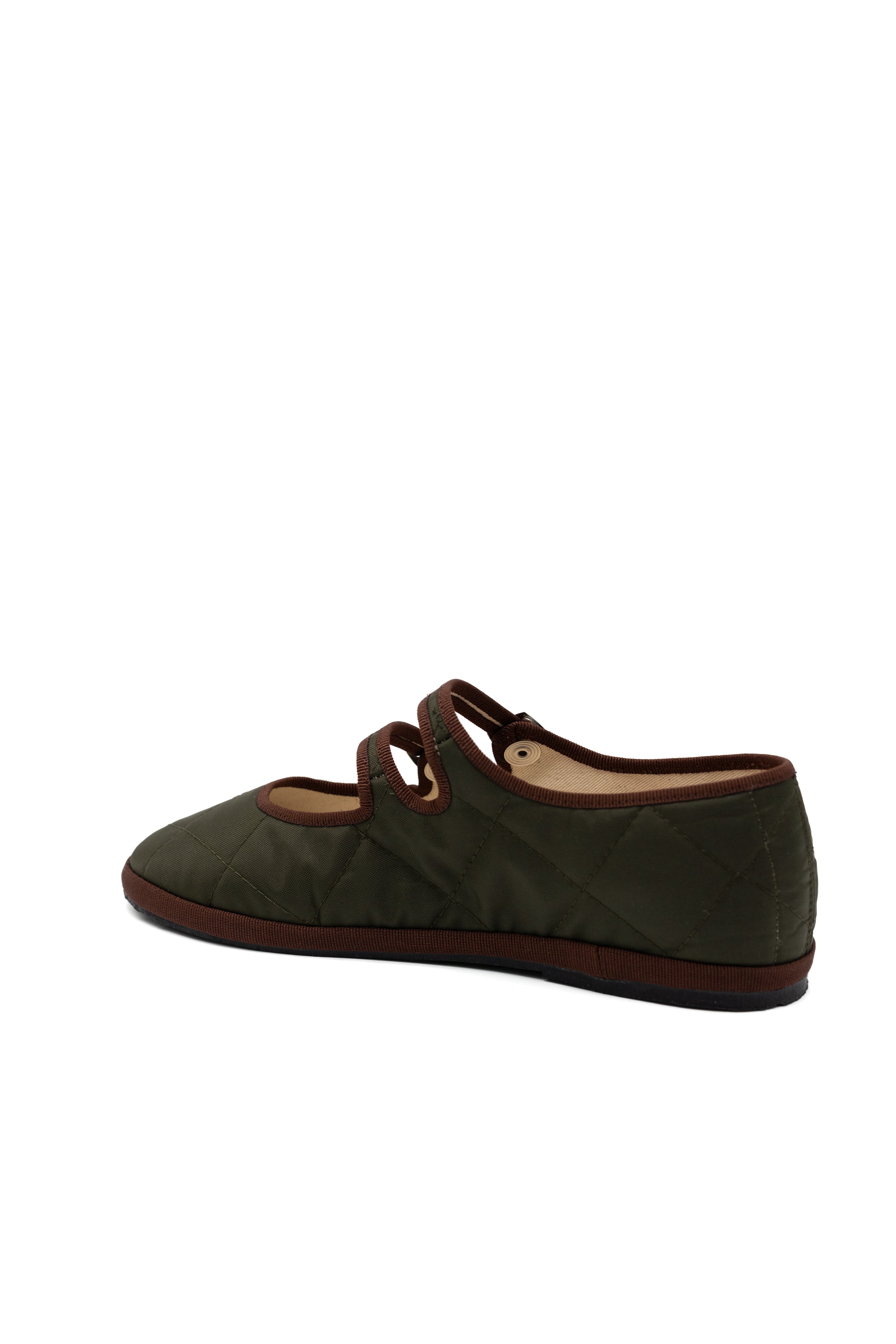 Handcrafted Gondolina Acqua Alta Mary Jane waterproof in green nylon, featuring authentic Venetian design, back view