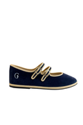 Made in Italy Gondolina Shoes Adriatica Mary Jane in blue and beige velvet, main view