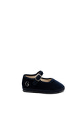 Handcrafted Gondolina Picenin Mary Jane Baby in dark blue velvet, featuring authentic Venetian design, main view