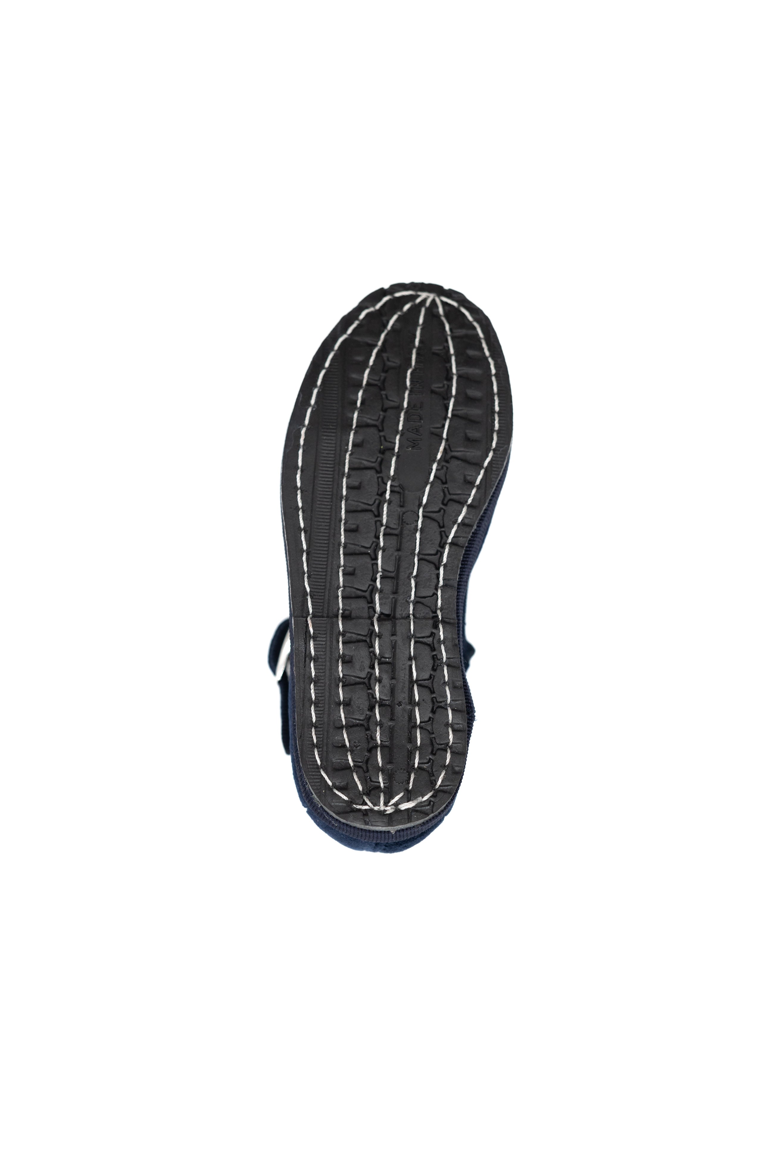 Handcrafted Gondolina Picenin Mary Jane Baby in dark blue velvet, featuring authentic Venetian design, Sole detail