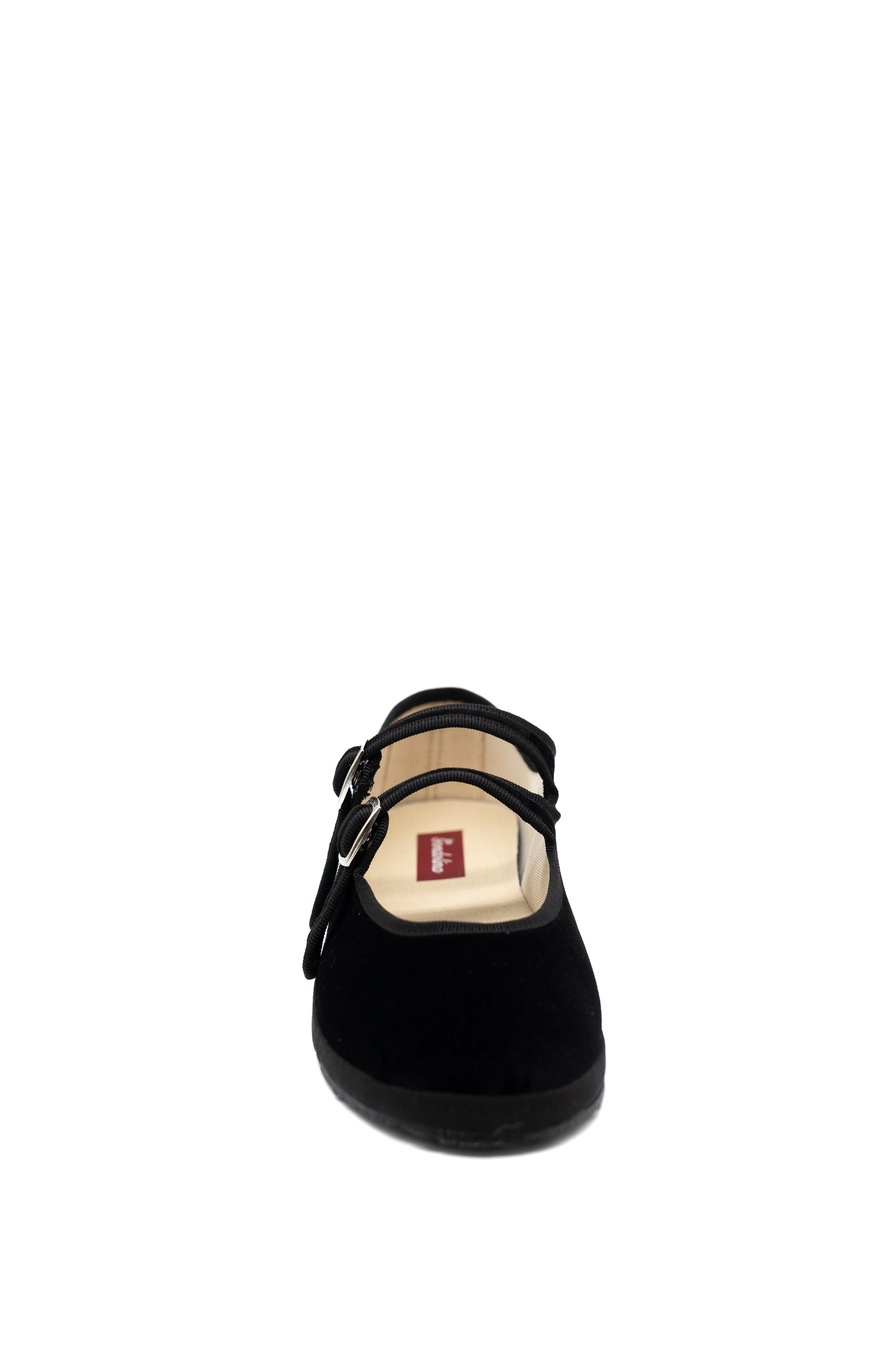 Handcrafted Gondolina Mary Jane in black velvet, Gondola style featuring authentic Venetian design, front view