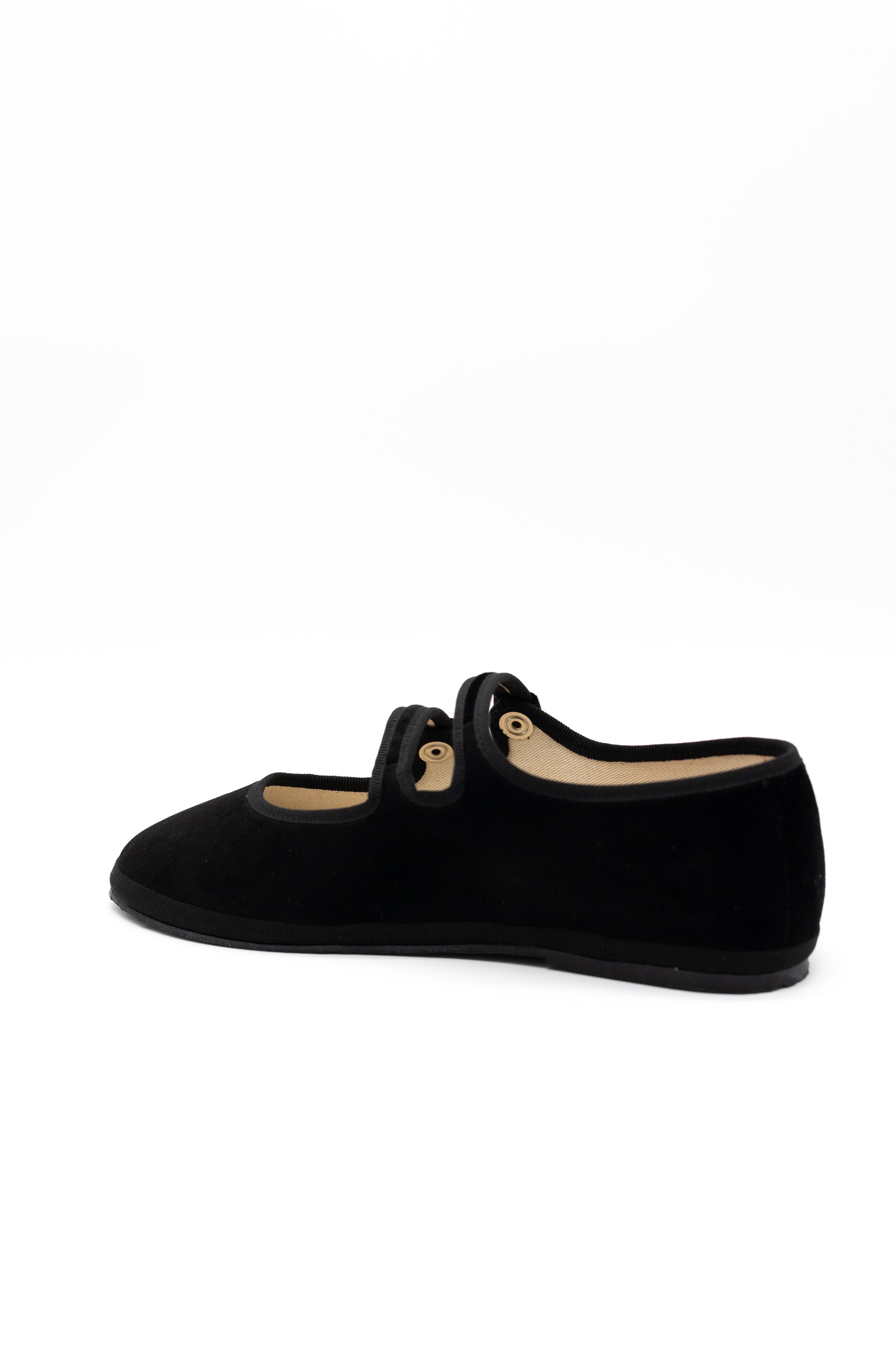 Handcrafted Gondolina Mary Jane in black velvet, Gondola style featuring authentic Venetian design, back view