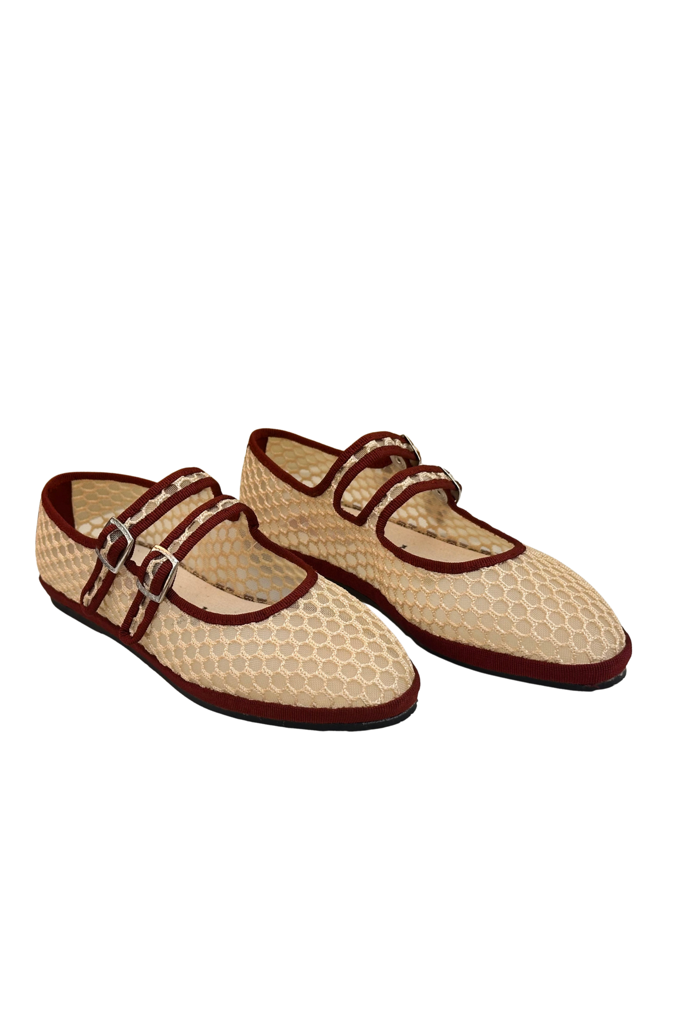 Made in Italy Gondolina mesh Mary Jane shoes in beige and burgundy mesh, pair product view
