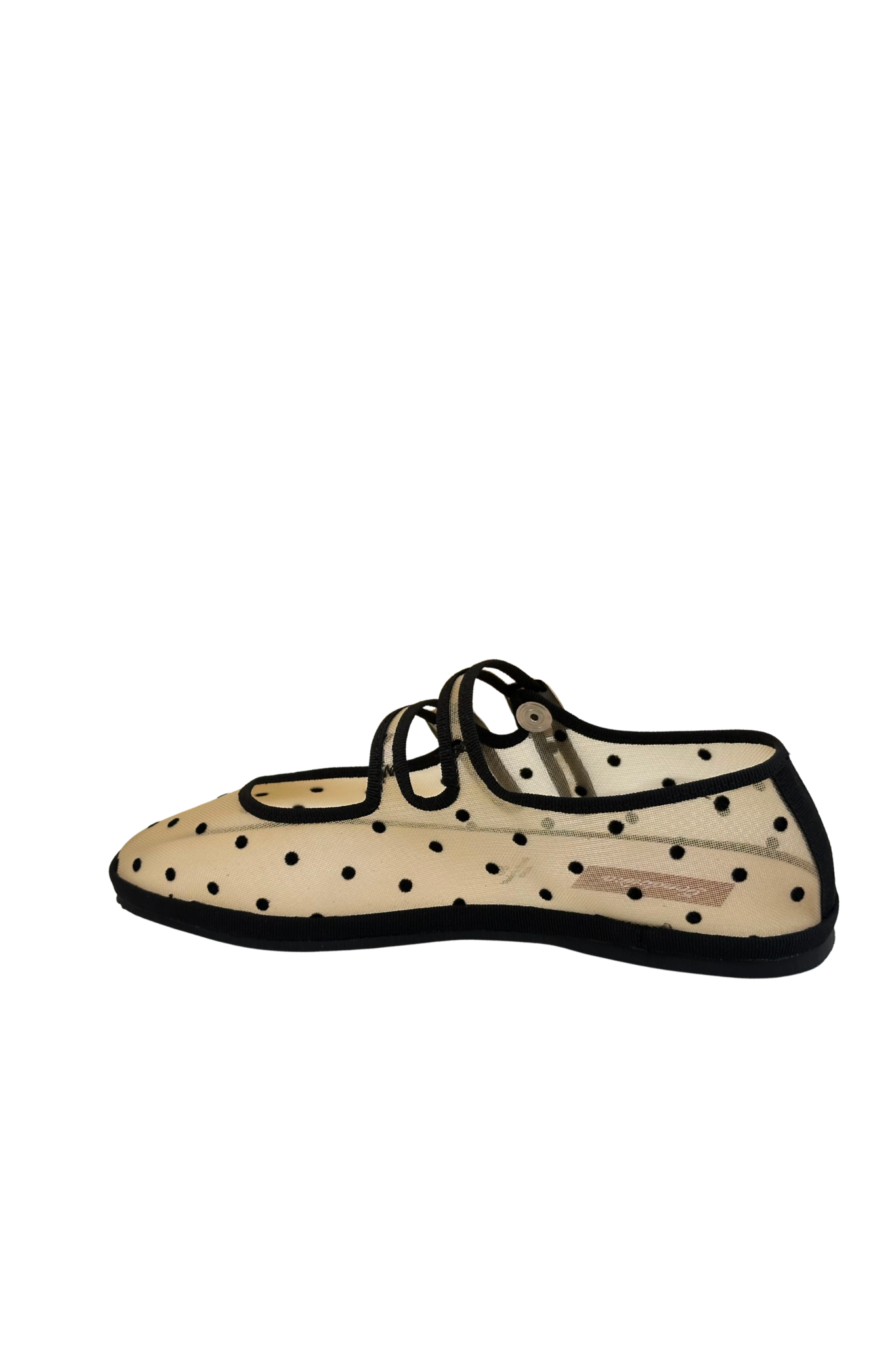 Made in Italy Gondolina mesh Mary Jane shoes in black and white polka dots, back view