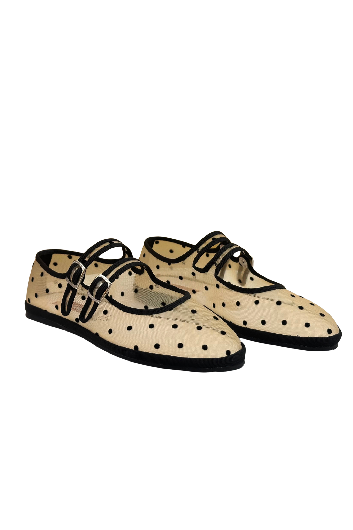 Made in Italy Gondolina mesh Mary Jane shoes in black and white polka dots, pair product view