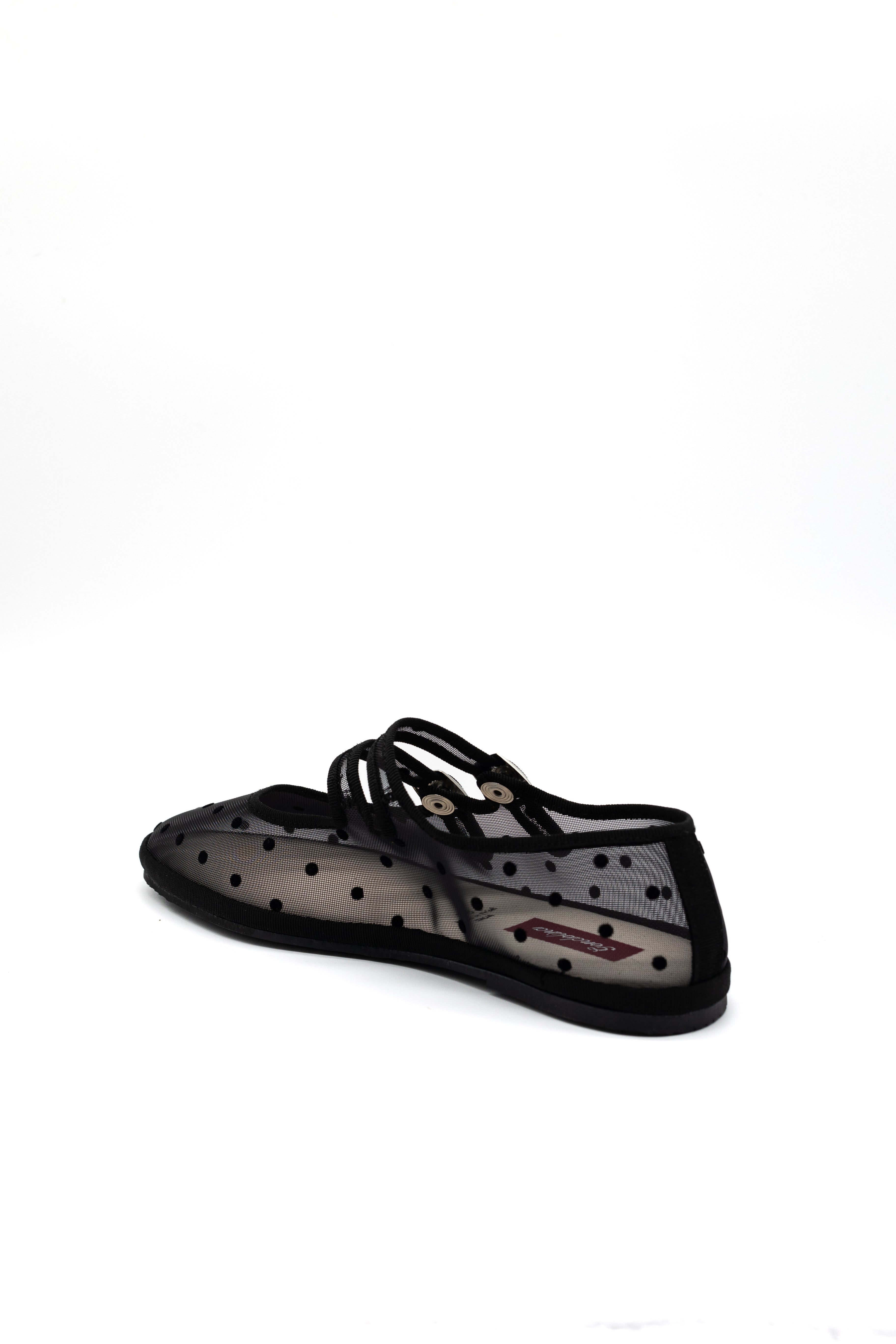 Made in Italy Gondolina mesh Mary Jane shoes in black polka dots, Back view