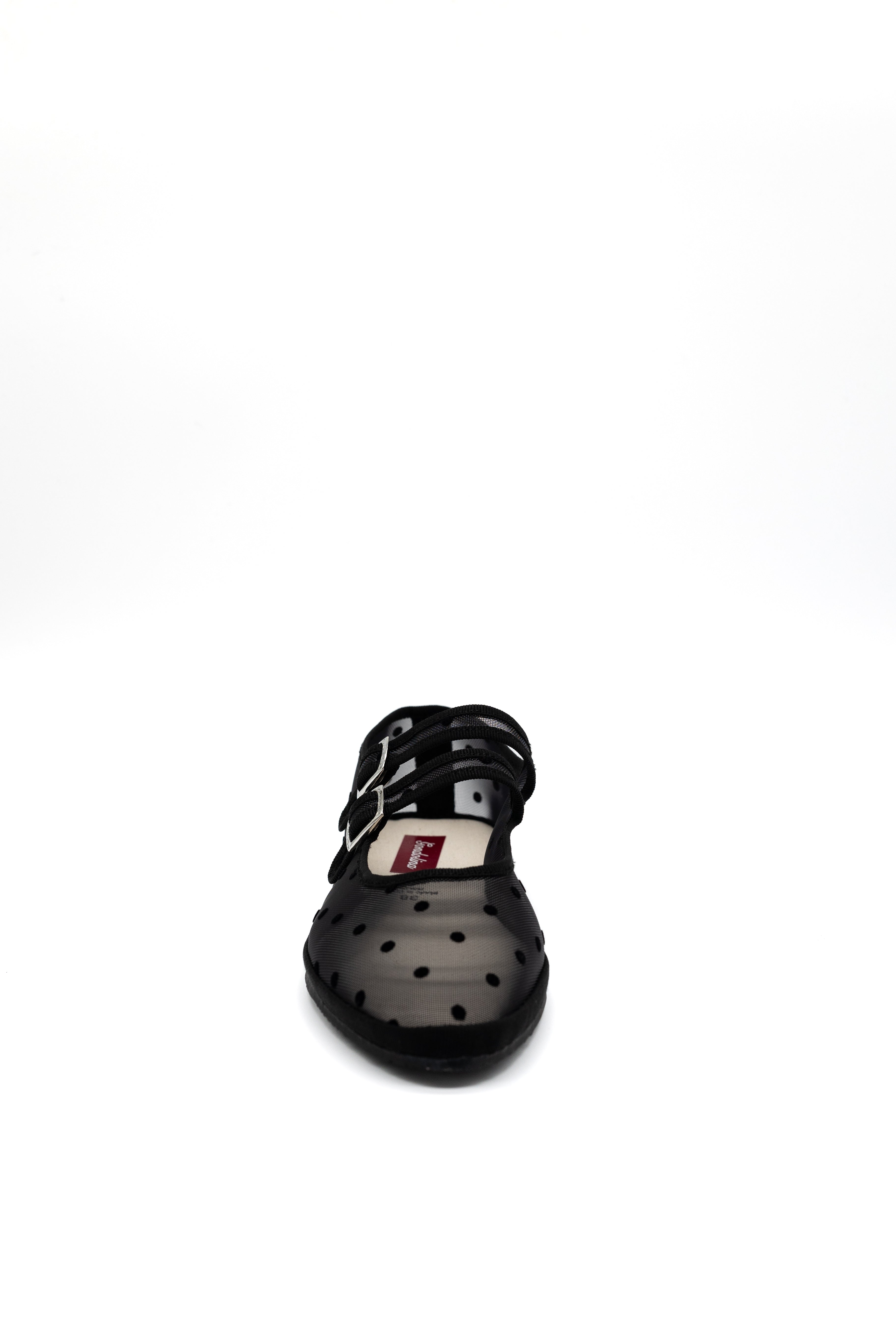 Made in Italy Gondolina mesh Mary Jane shoes in black polka dots, front view