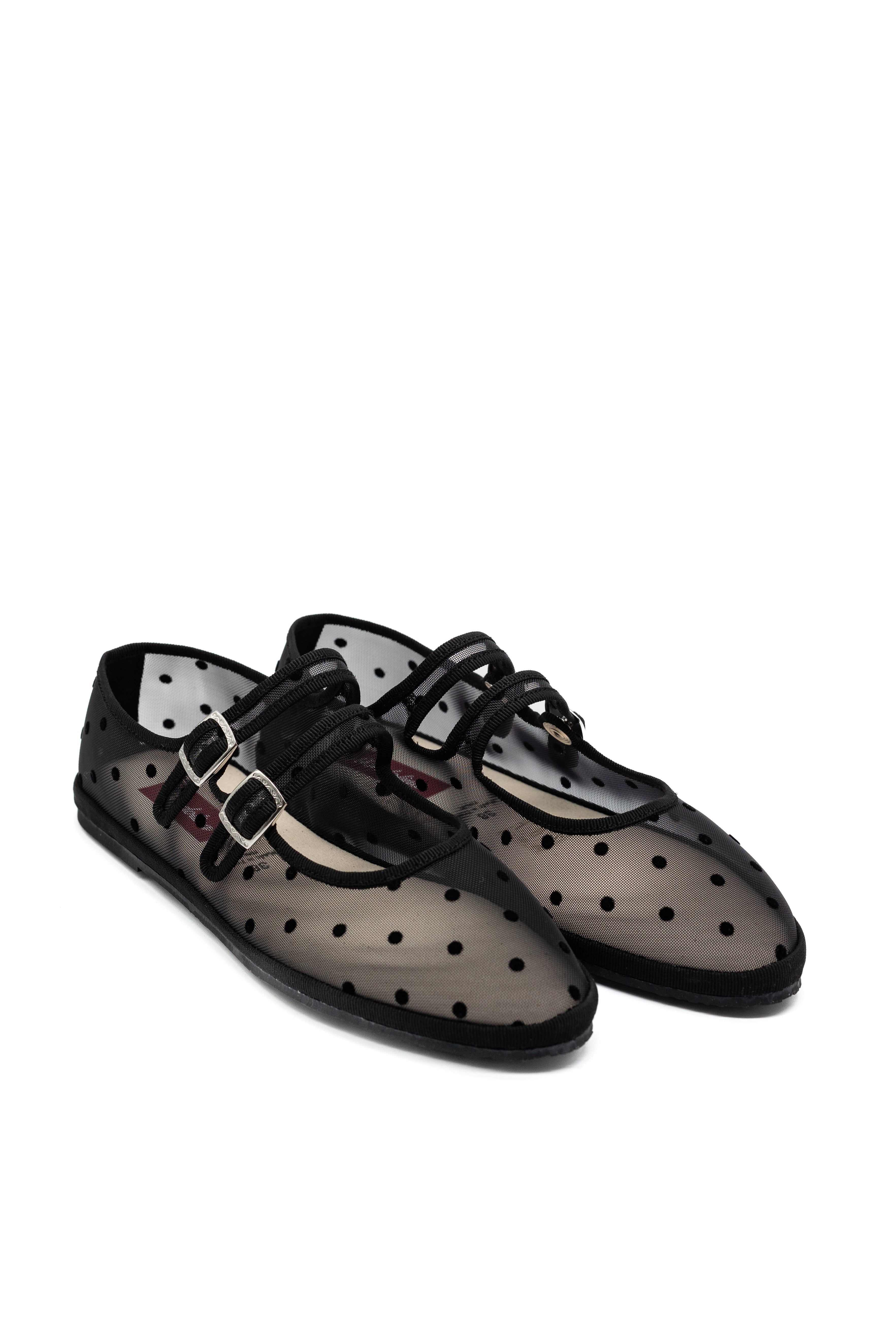 Made in Italy Gondolina mesh Mary Jane shoes in black polka dots, pair