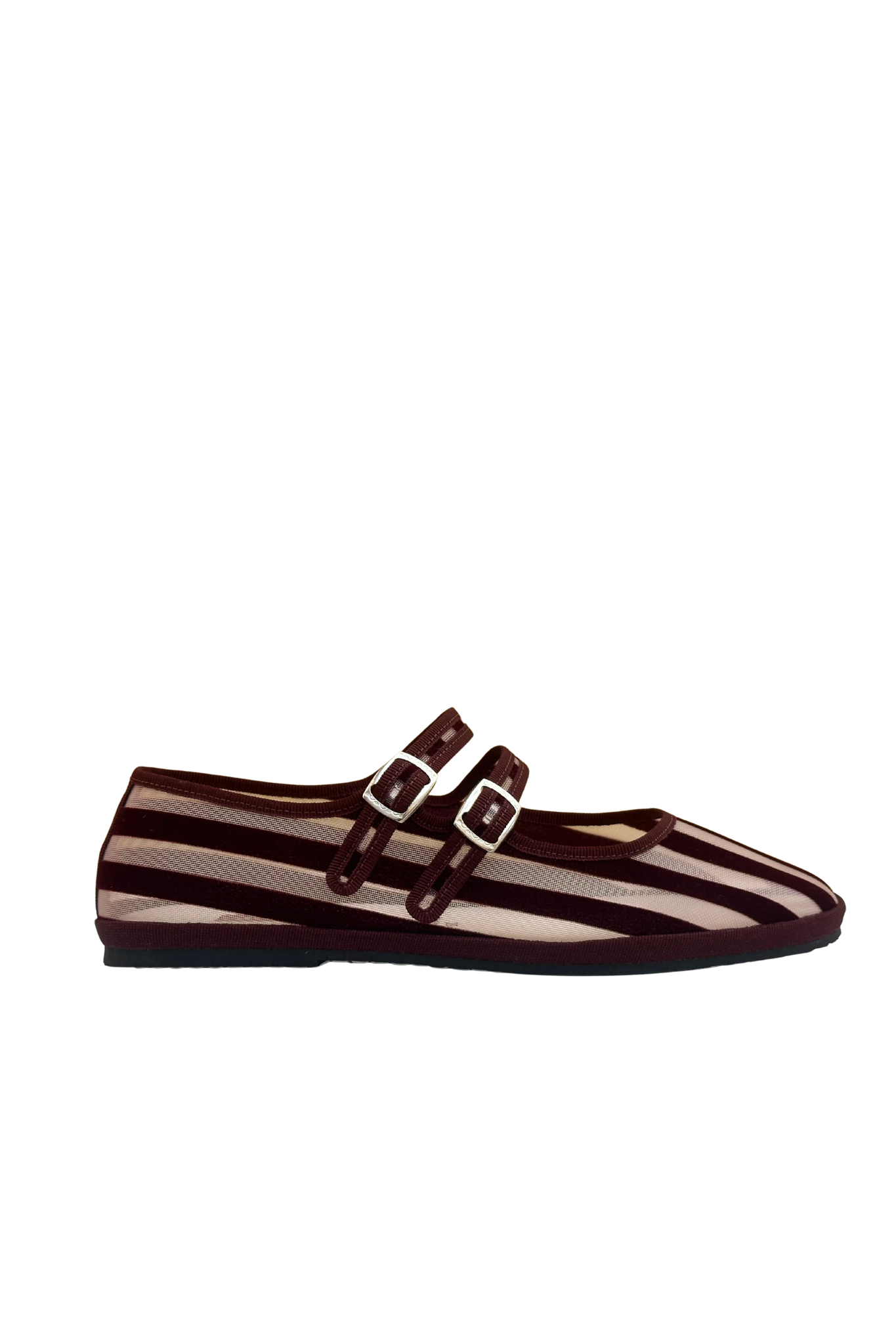Made in Italy Gondolina Shoes Murazzi Mary Jane mesh in burgundy stripes, side view