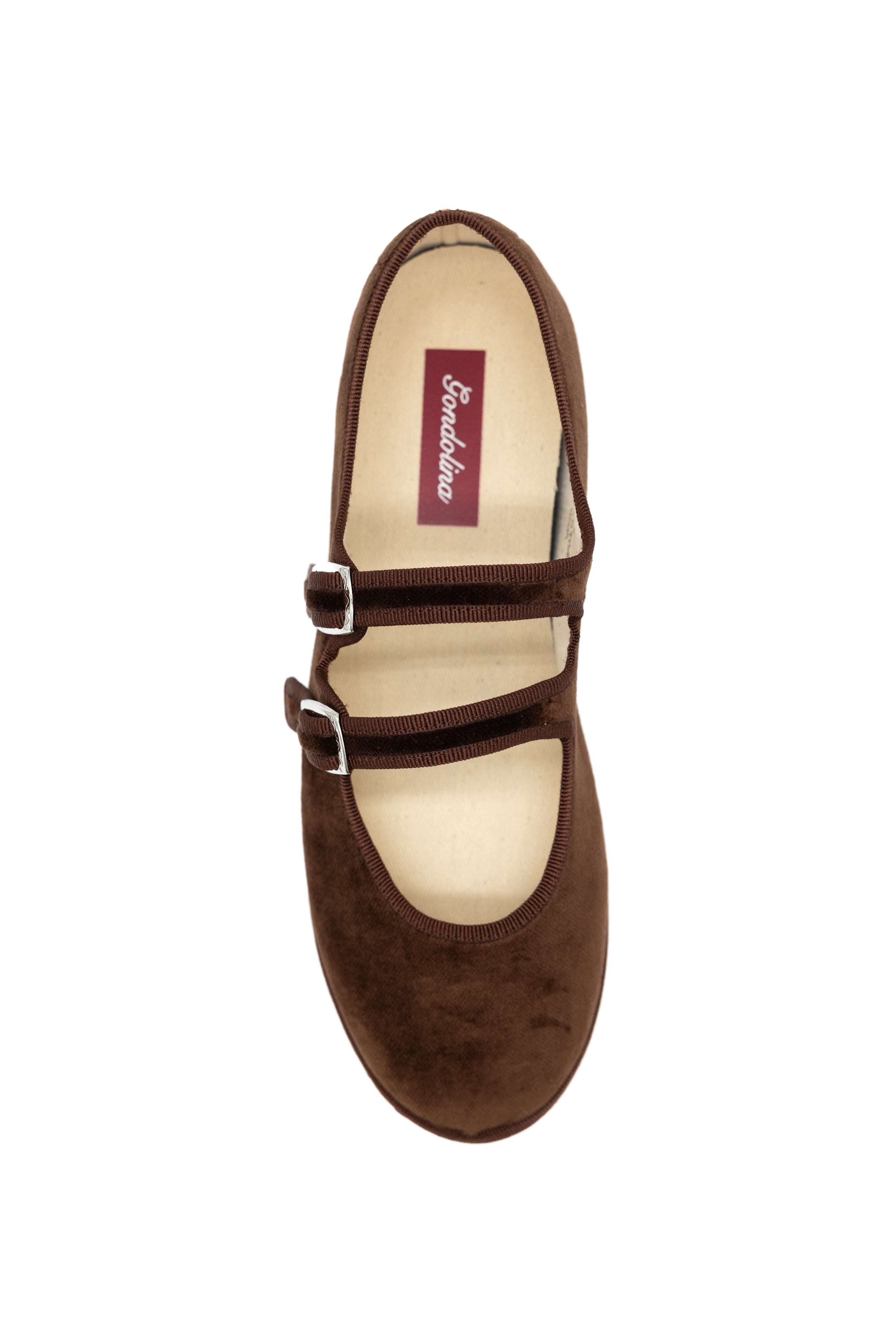 Gondolina Mary Jane Sigari espresso brown velvet top view